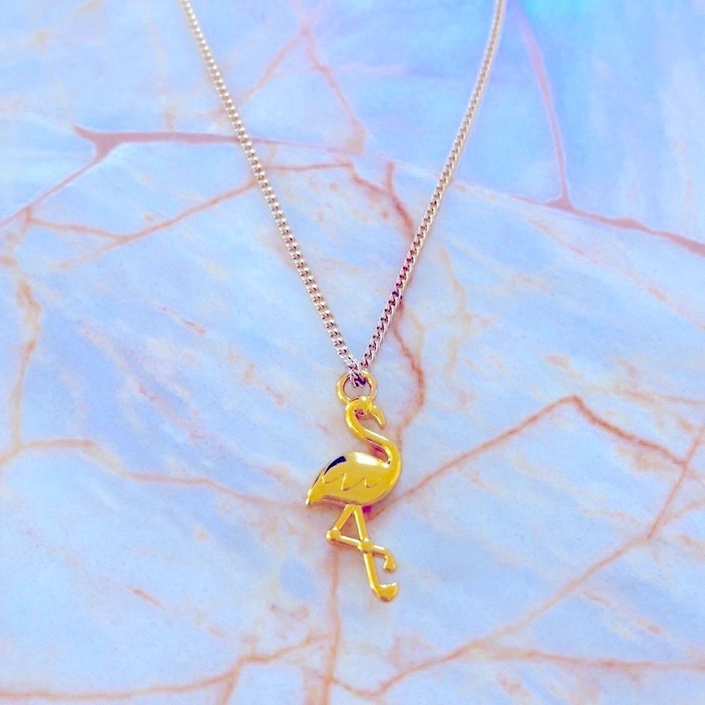 Gold‎ Tone Flamingo Pendant Necklace Dainty Tropical Bird Charm Jewelry